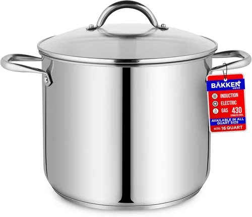 Miniatura 15 de Olla de acero inoxidable con tapa de vidrio templado de 5 cuartos, acero inoxidable 18/0 duradero, base con unión por impacto para un calentamiento