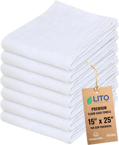 Miniatura 57 de Toallas de saco de harina Toalla de té para manualidades, plato de cocina, toalla de algodón en blanco para bordado, funda de lino para hornear