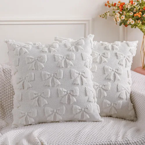 Miniatura 8 de Mixweer Juego de 2 fundas de almohada con moño, decoración de habitación coquette, lindas cosas preppy de piel sintética suave con lazo, fundas
