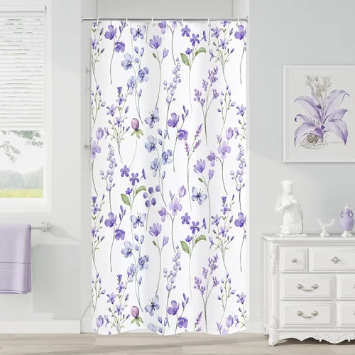 Miniatura 11 de Litabel Cortina de ducha con diseño floral de acuarela, cortina de ducha de flores de mariposa azul para baño, juego de cortina de ducha moderna
