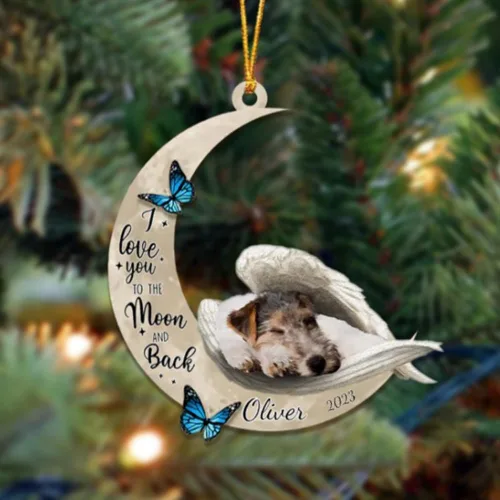 Miniatura 123 de Adorno colgante personalizado de ángel durmiendo en la luna, perro sabueso afgano, nombre personalizado, acrílico impreso en 2D plano – cumpleaños