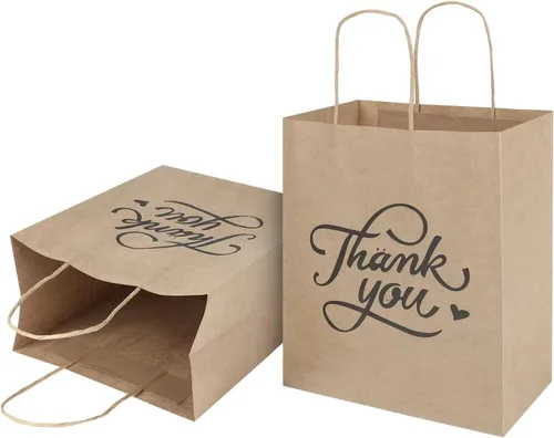Miniatura 6 de bagmad Paquete de 100 Bolsas de Regalo de Papel Marrones Medianas de 8 x 4.75 x 10 pulgadas con Asas a Granel, Bolsas de Papel Kraft de marrón