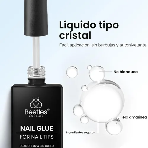 Miniatura 6 de Beetles 9 en 1 Pegamento de Gel para Uñas de Acrílico, 2 Piezas de 10ml Super Fuerte Pegamento de Uñas para Puntas de Uñas Postizas Transparentes