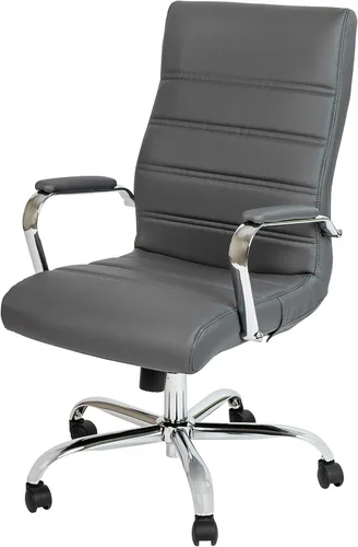 Flash Furniture - Silla giratoria Whitney de oficina con respaldo alto de LeatherSoft, con asiento acolchado y reposabrazos, silla de oficina Gris