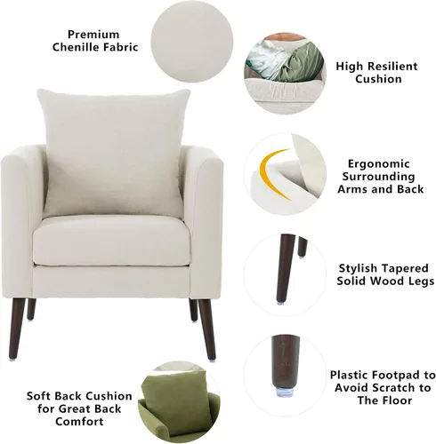 Miniatura 3 de Setawix Silla decorativa de barril, sillón tapizado de chenilla, silla redonda moderna de mediados de siglo, cómoda silla con brazo de barril