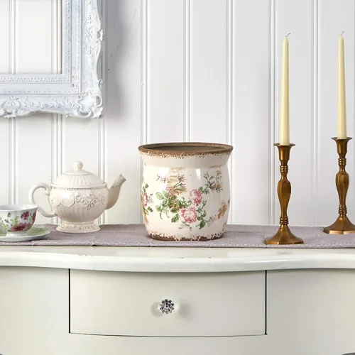Miniatura 3 de Nearly Natural Maceta de cerámica toscana con estampado floral de 8 pulgadas