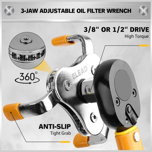 Miniatura 6 de ELEAD Juego de Llaves para Filtro de Aceite de 9 Piezas, Llaves Cubren de 2-3/4" a 5-1/4", Alicates Ajustables de Filtro de Aceite de 9" y 12