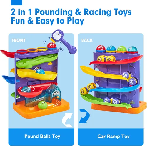 Miniatura 2 de hahaland Juguetes Montessori para niños de 1 año, 2 en 1 libra por bola y rampa de coche Juguetes Montessori para niños de 1 año, juguetes de causa