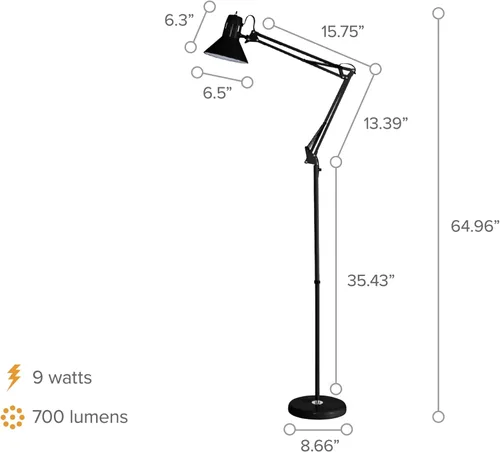 Miniatura 4 de Bostitch Office VLF100F Lámpara de Pie de Metal con Brazo Oscilante, 72" de Alto con Ajuste Multi-Articulación, Incluye Bombilla LED Reemplazable