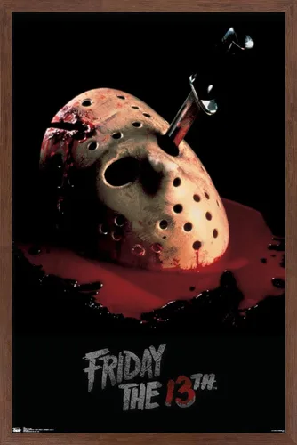 Miniatura 9 de Trends International Friday The 13th - Póster de pared de máscara sangrante, 14.725 x 22.375 pulgadas, versión enmarcada de madera de granero