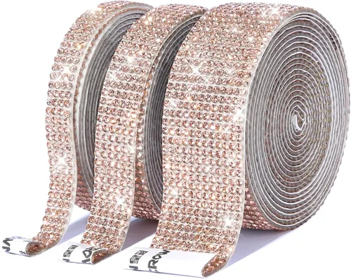 Miniatura 16 de 3 rollos / 6.6 yardas, cinta autoadhesiva de diamantes de imitación de diamantes de imitación, diamantes de imitación para manualidades, decoración