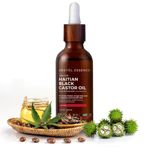 Miniatura 2 de Kreyol Essence - Aceite de ricino negro haitiano para piel y cabello, botella de vidrio, aceite de ricino prensado en frío, cabello de aspecto más