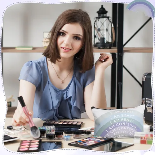 Miniatura 4 de Chunful 10 Piezas Bolsas de Maquillaje de Lona Inspiradoras para Mujeres Regalo de Graduación Bolsas de Cosméticos de Lona Arcoíris a Granel