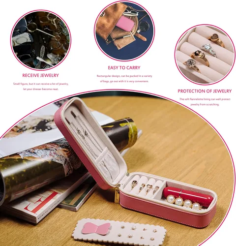 Miniatura 4 de SANQIANWAN Pequeña caja organizadora de viaje de joyería con estuche portátil de cuero sintético para collares, anillos, aretes, regalos para novia