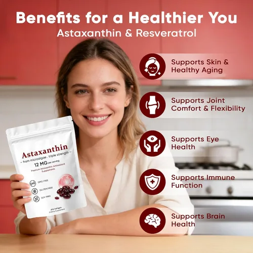 Miniatura 2 de Astaxantina 12 mg, suplementos antioxidantes de astaxantina premium, apoya los ojos, la piel, el sistema inmunológico, las articulaciones