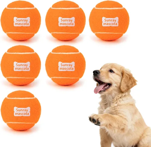 Pelotas de tenis para perros de 2.5 pulgadas, paquete de 6 unidades, rebote silencioso, núcleo de goma resistente, juguetes duraderos para jugar en