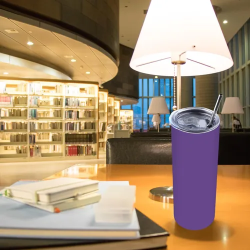 Miniatura 6 de Amtidy Paquete de 12 vasos delgados de 20 onzas con tapa y popote, vaso aislado al vacío de doble pared para bebidas frías y calientes