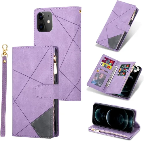 Miniatura 20 de UEEBAI Funda tipo cartera para iPhone 12 Mini de 5.4 pulgadas, retro 9 ranuras para tarjetero, bolsillo con cremallera, cierre magnético, función