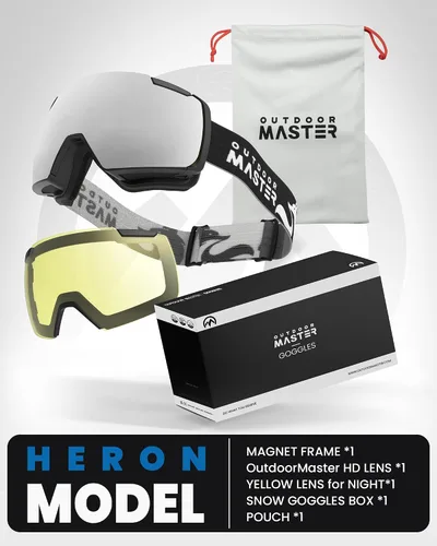 Miniatura 7 de OutdoorMaster Heron - Gafas de esquí con 2 lentes, sin marco, lente magnética intercambiable HD Toric, gafas de snowboard OTG Marco negro A Vlt