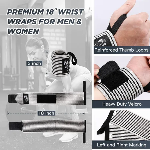 Miniatura 4 de IPOW Muñequeras profesionales de 18 pulgadas para levantamiento de pesas, paquete de 2 (aprobado por IPF), correas de muñeca de gimnasio resistentes