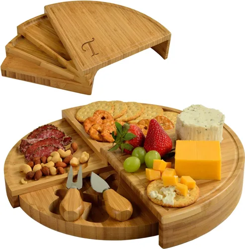 Miniatura 28 de Tabla Picnic at Ascot de bambú, para aperitivos, con herramientas para queso, espirales de una cuña compacta de 13 pulgadas de diámetro, patentado