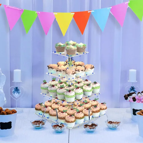 Miniatura 4 de Soporte para Cupcakes, Soporte para Cupcakes de 4 Niveles, Soporte Iluminado para Cupcakes para 50 Cupcakes, Torre Cuadrada para Cupcakes, Juego