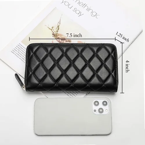 Miniatura 3 de DORISJACKY Cartera de cuero para mujer con bloqueo RFID gran capacidad cremallera alrededor de las bolsas de viaje Cartera RFID