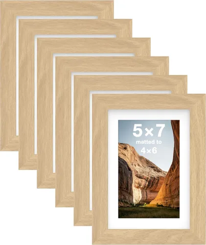 Miniatura 13 de FrameWorks Marcos de fotos clásicos de madera 4 x 6 con vidrio templado, roble natural, paquete de 6 Roble natural-6