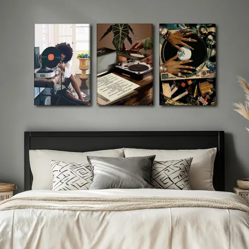 Miniatura 4 de Lienzo enmarcado de niña negra, 3 unidades, diseño de niña negra, música de discos, decoración de pared, cuadros de niña negra funky, pósteres