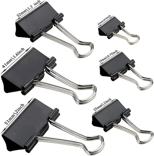 Miniatura 2 de Clips para carpeta, paquete de 300 abrazaderas de papel, varios tamaños (negro), Jumbo, grande, mediano, pequeño, mini y micro, 6 tamaños