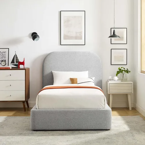 Miniatura 12 de Modway Keynote - Marco de cama Queen moderno con cabecera en forma de curva en tejido jaspeado marfil, tapicería de tela jaspeada, cama