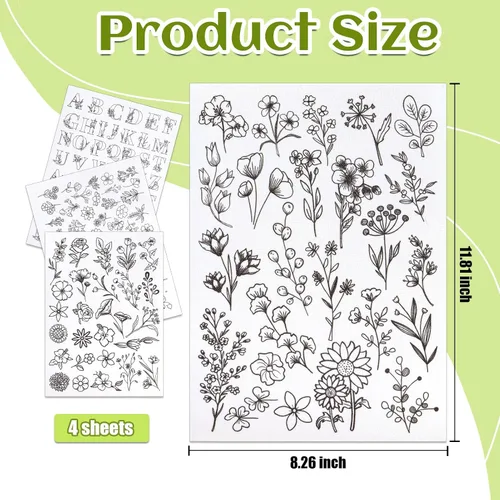 Miniatura 2 de 4 hojas de patrones de bordado para pegar y puntar, papel estabilizador de bordado soluble en agua de 8.5 x 11 pulgadas, estabilizadores de costura