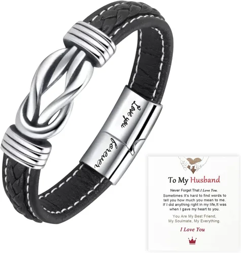 Miniatura 8 de Relleno de Regalo para Adolescentes Hijo/Nieto Regalo para Chicos Teens Pulsera de Cuero para Hombres, “Te Amo Para Siempre”Pulsera de Hombre