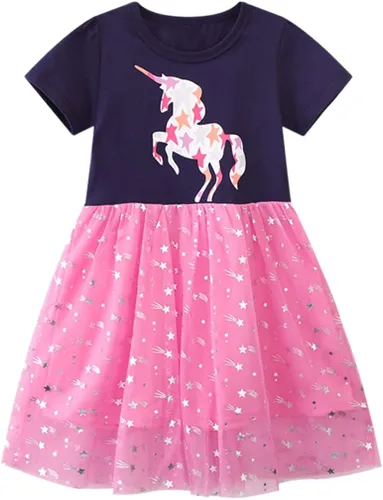 VEOAY Vestidos tutú para niñas pequeñas, lindo vestido casual de falda de tul para verano, hogar, escuela, fiesta, 2-7T