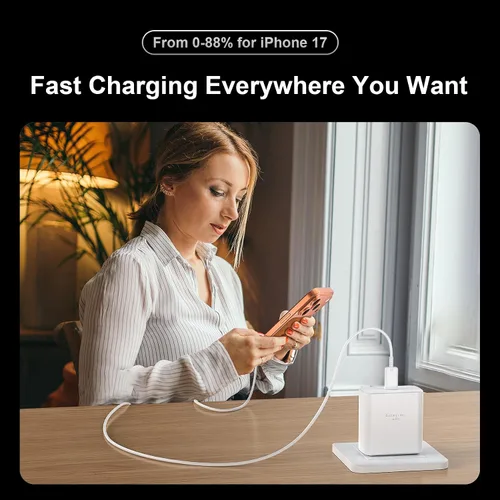 Miniatura 7 de Bloque de cargador USB C para iPhone 17 16 Pro Max de 45 W tipo C iPhone 16 17, cargador súper rápido con cable de carga rápida tipo C de 10 pies