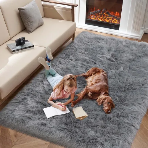 Miniatura 33 de Alfombra de piel sintética para sofá, silla, alfombra pequeña beige para dormitorio, 2 x 3 pies, alfombras peludas para habitación de los niños