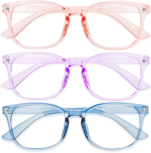 Miniatura 14 de Gaoye - Paquete de 3 anteojos de bloqueo de luz azul, falsos, cuadrados, de moda, anti rayos UV, para computadora, juegos, para mujeres/hombres