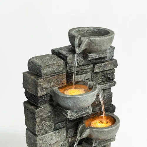 Miniatura 8 de Teamson Home Fuente de agua en cascada de piedra apilada de 4 niveles para exteriores de 28.5 pulgadas con luces LED, gris