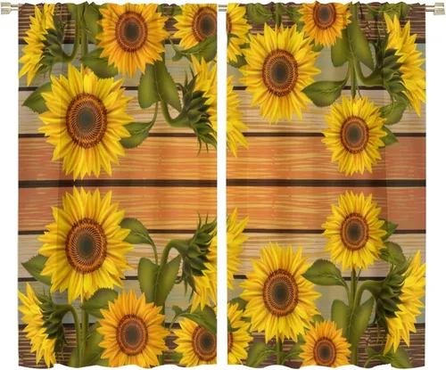 Miniatura 10 de Cortinas opacas de girasol, diseño natural, de granja, floral, con bolsillo para barra, para ventana, para dormitorio, sala de estar, 42 x 45