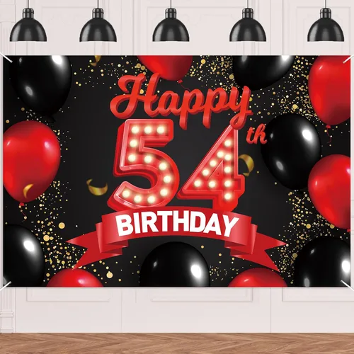Miniatura 72 de Cartel de feliz cumpleaños 15 color rojo y negro, decoración temática de globos para niñas y mujeres, princesas de 15 años, fiesta de cumpleaños