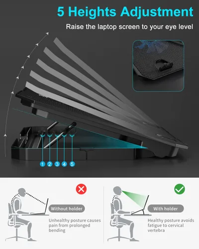 Miniatura 3 de KeiBn Almohadilla de enfriamiento para laptop, enfriador de laptop para juegos, 2 ventiladores para portátiles de 10 a 15.6 pulgadas, 5 soportes
