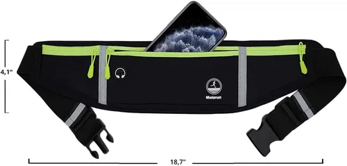 Miniatura 5 de Cangurera delgada para correr para mujeres y hombres, riñonera para correr, cinturón de dinero, soporte para teléfono para correr, deportes, Negro