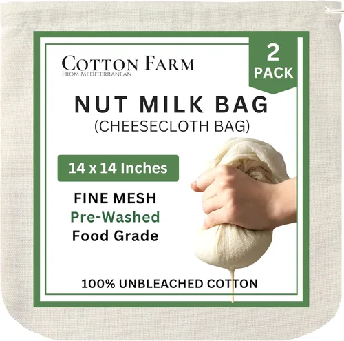 Cotton Farm - Bolsa de estopilla ultra densa - Bolsa de leche vegetal - XL 14 x 14 pulgadas, multiusos para fabricación de quesos, colado,