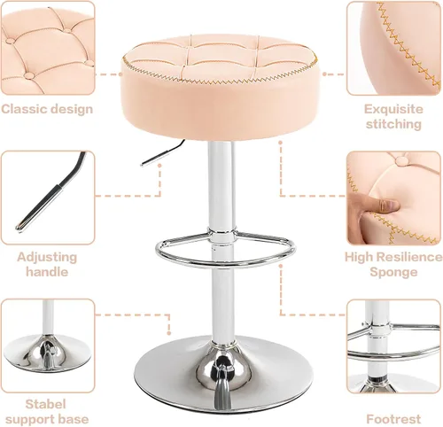 Miniatura 4 de Taburetes de bar circulares giratorios modernos de altura ajustable de 360°, asientos cómodos y elegantes para el hogar y el espacio del bar