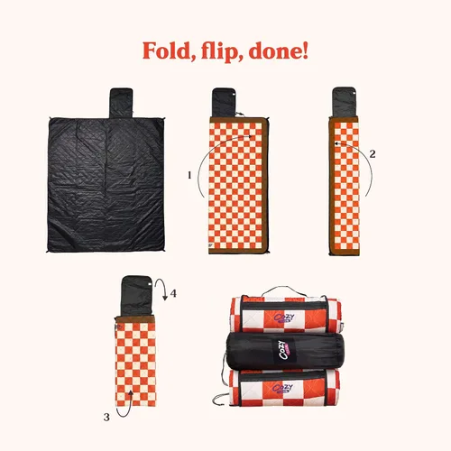 Miniatura 9 de Cozy Club Manta de picnic impermeable – Alfombra plegable para exteriores de 60 x 70 pulgadas con estacas, bolsillo y correa para el hombro Manta
