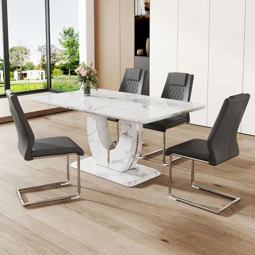 Miniatura 36 de Juego de 6 sillas de mesa de comedor para 6, juego de 6, moderno juego de comedor con mesa de comedor de mármol de 63 pulgadas, sillas tapizadas