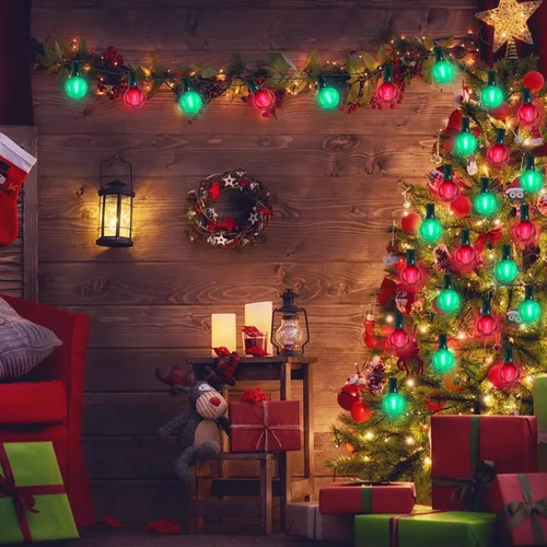 Miniatura 6 de Cadena de luces LED G40 para exteriores de Navidad de 50 pies, cadena de luces colgantes de globo con 27 LED inastillables, luces rojas y verdes