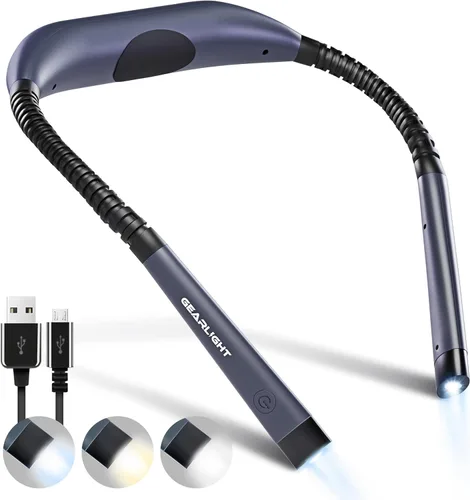 Miniatura 10 de GearLight Luz de libro recargable para leer en la cama – Lámpara LED con clip manos libres con 3 modos de luz, brillo ajustable, luz de lectura Negro
