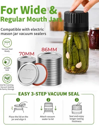 Miniatura 4 de 36 Pack Mason Jar Lids for Wide and Regular Mouth Jars, with Date Reminder Vacuum Seal Lids for Electric Mason Jar Vacuum Sealers