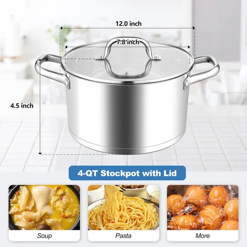 Miniatura 2 de Homikit Olla de acero inoxidable de 4 cuartos de galón, olla de inducción con tapa para sopa, salsa de pasta, cocinar a fuego lento, parte inferior